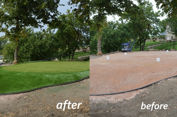 Pittsburgh backyard putting green before and after